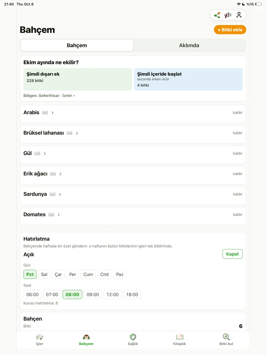 Bahçem: bitkiler ve hatırlatma