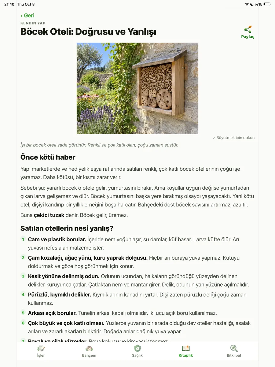 Kitaplık: böcek oteli rehberi